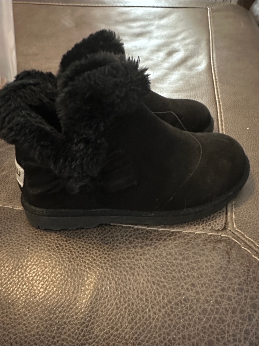 Kids Black Faux Fur Ankle Boots